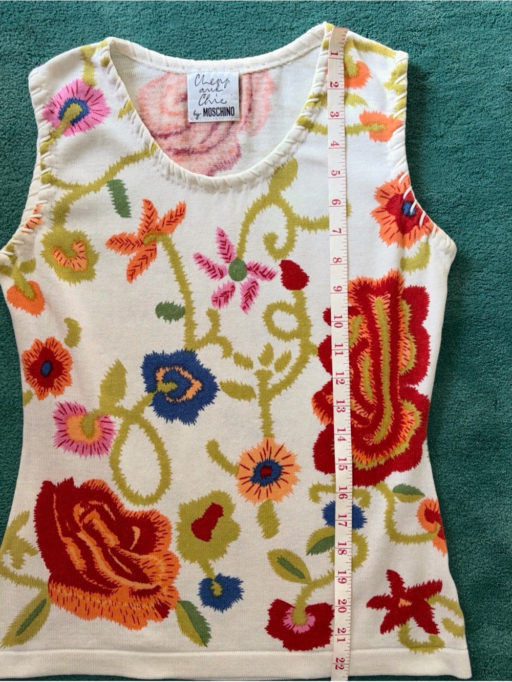 Moschino Cream Knit Tank with Multicolor Floral Pattern - Picture 4 of 5